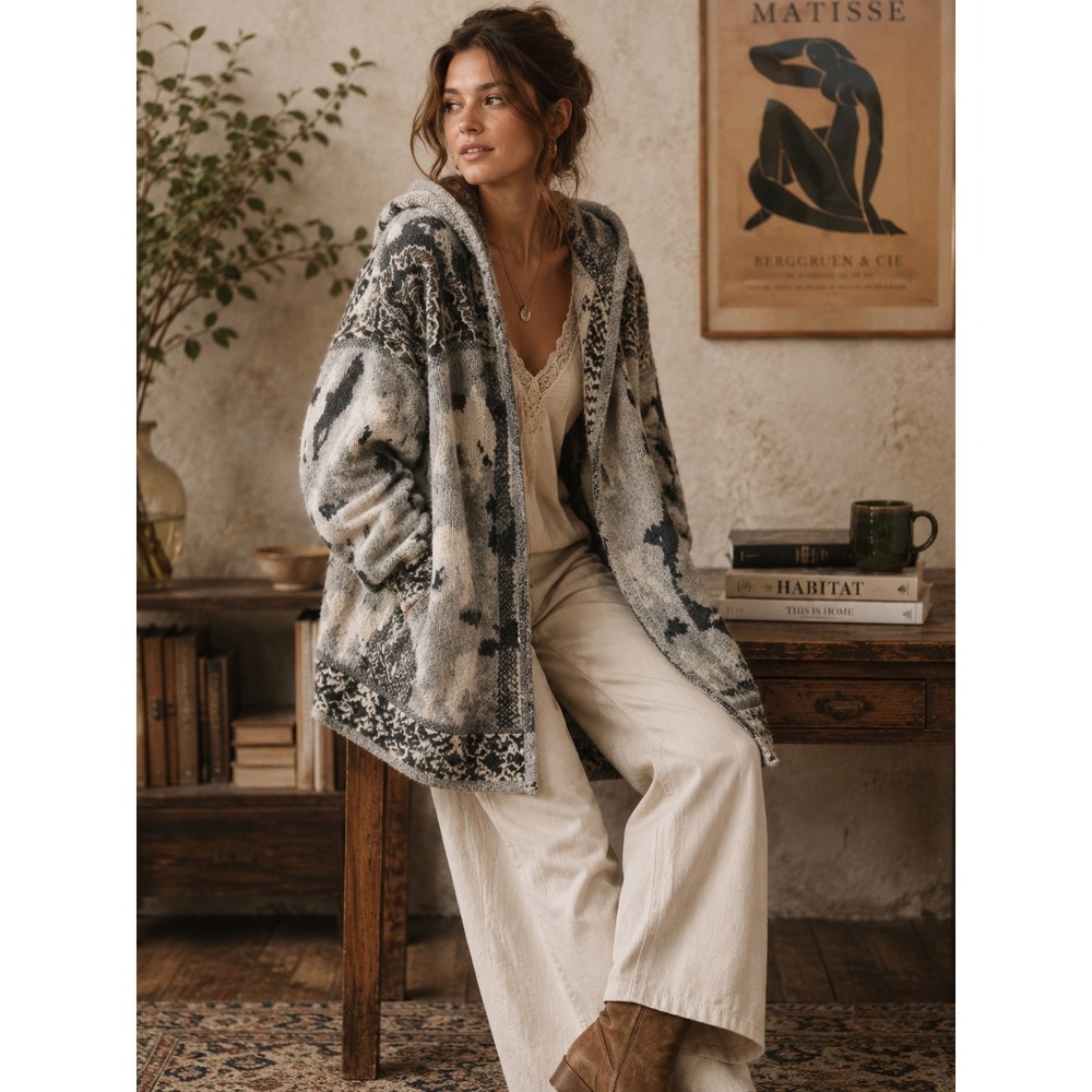 Anthropologie Akemi Kin Llama Print Cardigan Hooded